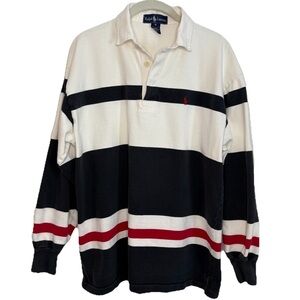 Ralph Lauren Polo Rugby Shirt Vintage White Blue Red Men’s M Long Sleeve Preppy